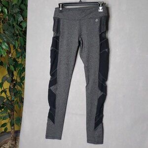 Womens Medium Gray Black Mesh Active Leggings Full Length Athleisure Yoga Pants